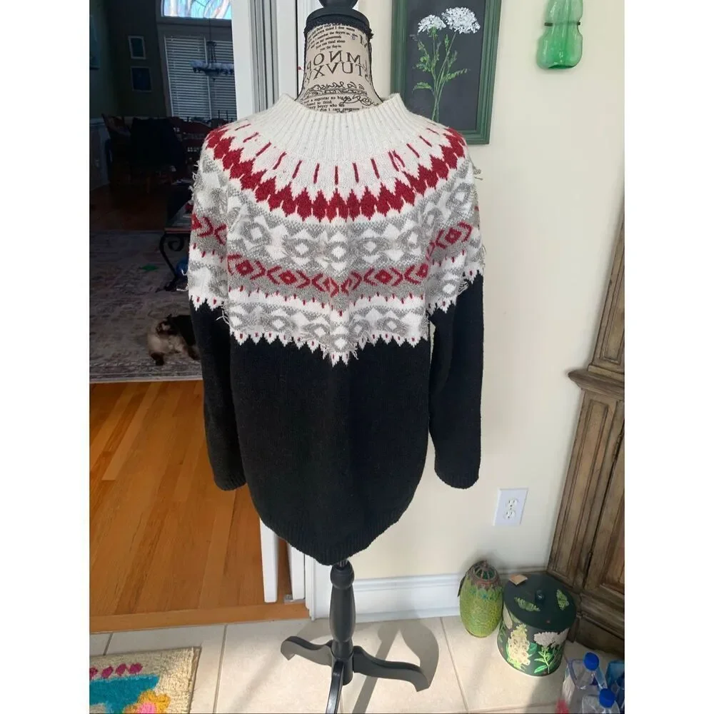 J JILL Black Fair isle Sweater